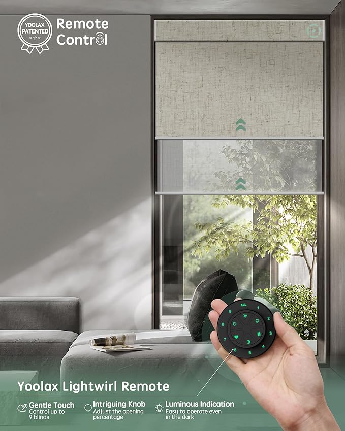 Yoolax Smart Dual Roller Shades, Motorized Blinds with Remote Smart Blinds Compatible with Alexa, Blackout & Sheer Automatic Dual Shades for Windows (Linen Beige & V-Haze White)