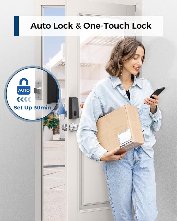 Keyless Entry Door Lock, Smart Deadbolt Lock with Handleset D180 & D280 (Fingerprint & Leveler) (Sliver)