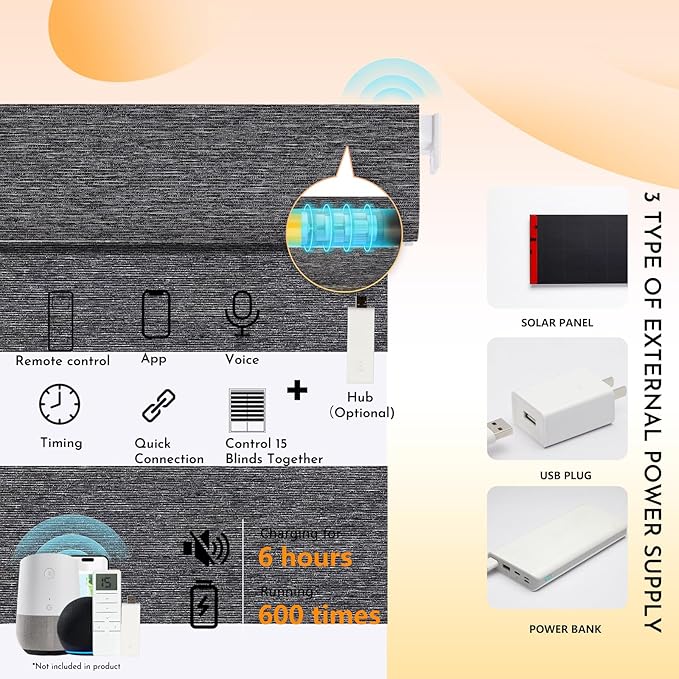 Persilux No Drill Motorized Zebra Blinds with Remote, Automatic 65% Blackout Smart Zebra Shades, Dual Layer Privacy, Linen Fabric, Pebble, RS2255-10