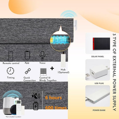 Persilux No Drill Motorized Zebra Blinds with Remote, Automatic 65% Blackout Smart Zebra Shades, Dual Layer Privacy, Linen Fabric, Pebble, RS2255-10