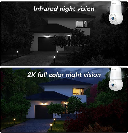 GNCC 2K Light Bulb Security Camera, 2.4GHz Only, 355° Wireless Outdoor Camera, Full-Color Night Vision, Motion Detection, Easy Install, Local & Cloud Storage Requires Subscription (2-Pack, White)