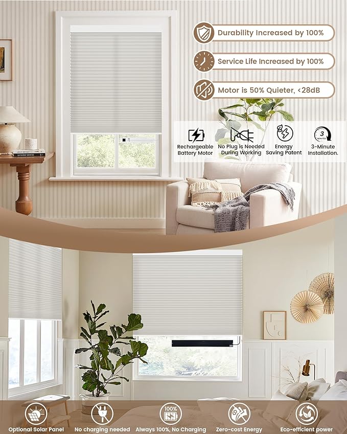 Kincmo Motorized Cellular Shades, Custom Motorized Blinds with Remote, Cordless Smart Electric Honeycomb Blinds Work with Apple HomeKit, Alexa, Google (75%-Blackout-Single-Cell Cream)