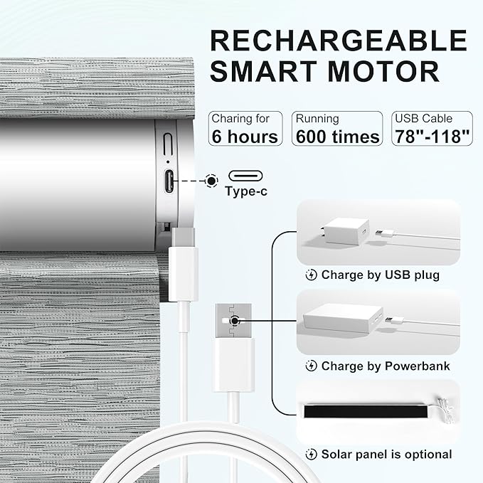 BERISSA Smart Motorized Blinds with Remote,No Drill Automatic Roller Blinds for Indoor Windows,Blackout Linen Fabric,Electric Shades for Windows Home Office,Maze Grey,Custom Size