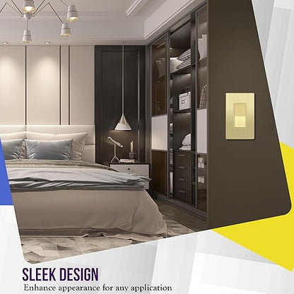 ENERLITES Elite Series Decorator Light Switch with Brushed Screwless Wall Plate, Single Pole, 3 Wire, Grounding Screw, Residential Grade, 15A 120V, UL Listed, 91150-GDWBP, Brush Gold with Wall Plate