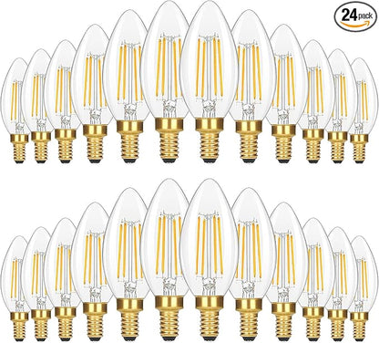 GoBright 24-Pack Dimmable E12 Candelabra Light Bulbs 60 Watt Equivalent, 2700K Soft Warm White 6W LED Chandelier Light Bulb, Super Bright 630LM LED Filament Clear Glass Candle Light Bulbs, No Flicker