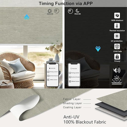 Aprilsmart Motorized Blinds with Remote,Compatible with Apple HomeKit Alexa Google Home- Voice and app Control,Motorized Roller Shades 100% Blackout Custom Size(Safari Midnight-05)