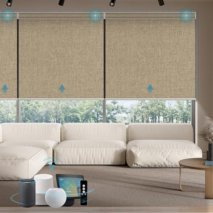 SmartWings Motorized Smart Blinds with Remote, Custom Automatic 100% Blackout Roller Shade Compatible with Alexa/Homekit/Google, Electric Smart Blinds for Indoor Windows, Bouvardia Light Brown