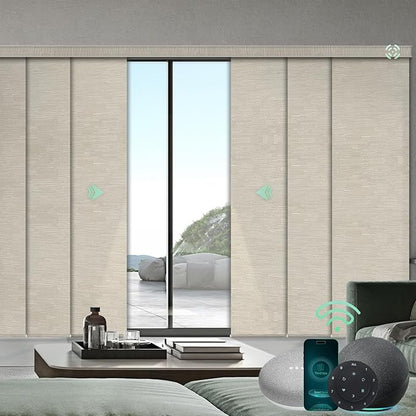 Yoolax Custom XL Smart Vertical Blinds, Motorized Sliding Door Blinds Compatible with Alexa, Fabric Blackout Rechargeable Battery Sliding Panel for Indoor Windows, Patio Doors(Jacquard Coffee)