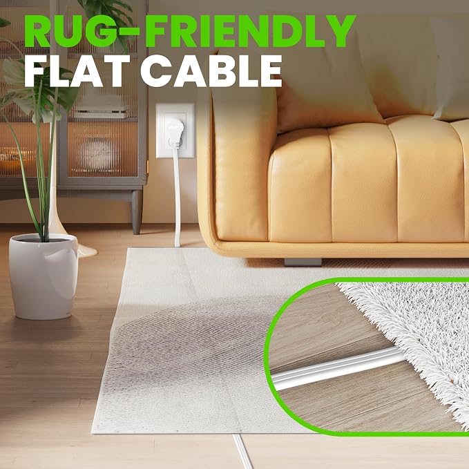 GEARit 6 ft 360° Rotating Flat Plug Extension Cord, 3 Outlet Low Profile Power Cord, 16 AWG 13A 3 Prong Grounded Indoor Cord, ETL Listed, Space-Saving for Furniture, White
