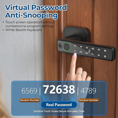 FITNATE Smart Fingerprint Door Lock, Keyless Entry Door Lever with APP, IC Card, Code, Key & Biometric Unlock for Bedroom, Home, Hotel, Office, Apartment, Matte Black