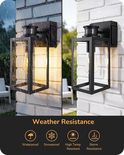 EDISHINE 2 Pack Outdoor Wall Light with Outlet Motion Sensor Dusk to Dawn