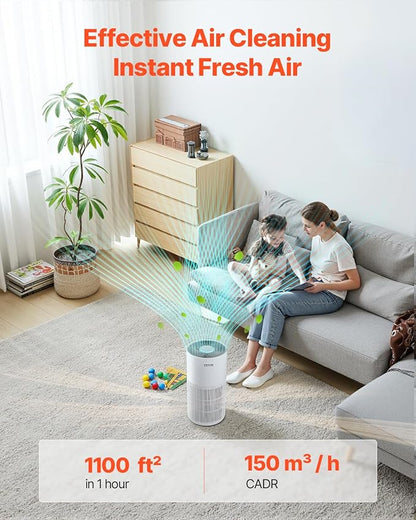 VEVOR Air Purifier for Home Bedroom, H11 HEPA Layer Filter 1100 ft²/h Smart Air Purifier with Speed Control & Child Lock Guard, 25 dB Sleep Mode Air Cleaner with Convenient Touch Panel