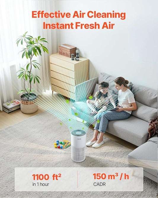 VEVOR Air Purifier for Home Bedroom, H11 HEPA Layer Filter 1100 ft²/h Smart Air Purifier with Speed Control & Child Lock Guard, 25 dB Sleep Mode Air Cleaner with Convenient Touch Panel