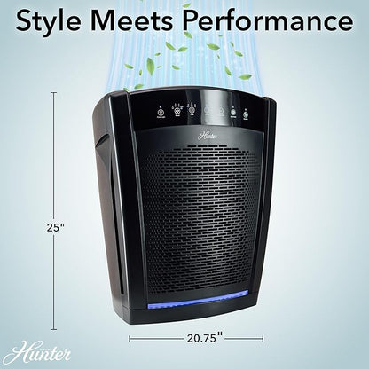 Hunter HP800 Air Purifiers for Home Large Room and Bedroom. True HEPA Air Purifier for Pets, Odors, Allergens, Smoke, Dust, VOC's. 4 Fan Speeds, Quiet Sleep Mode. Cleans 2585 Ft² per Hour. Graphite
