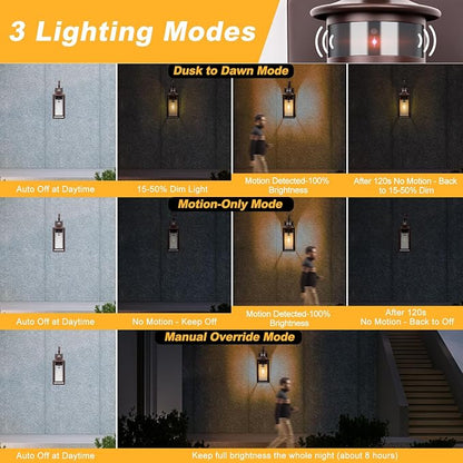 20" Large Oil Rubbed Bronze Motion Sensor Outdoor Wall Lights Dusk to Dawn