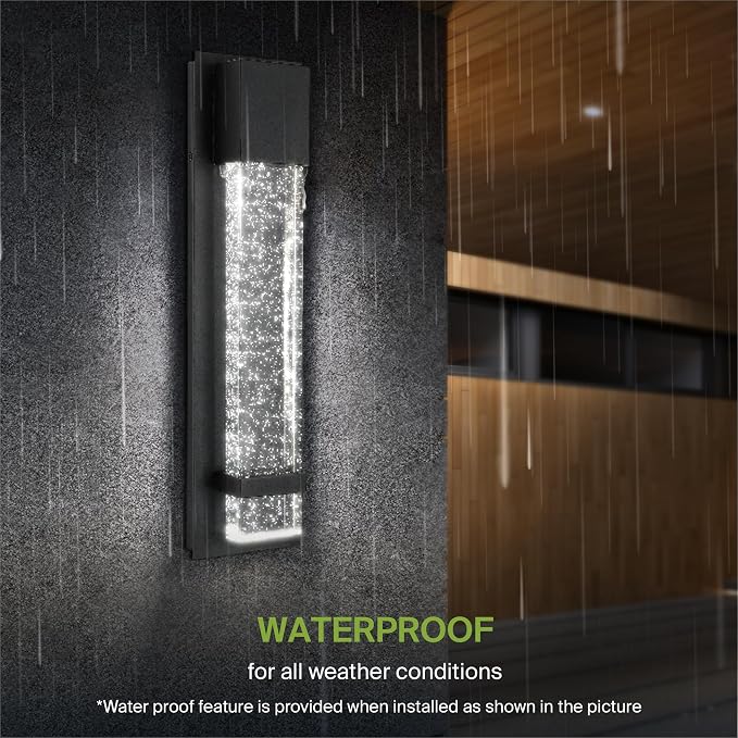 ASD LED 18" Bubble Glass Wall Light Fixture, Outdoor Dusk to Dawn Sconce | 3CCT, Waterproof, Photocell, ETL Listed | 12W 500LM 3000-5000K 120V | Exterior Lantern, Porch Lighting | Black, 2 Pack