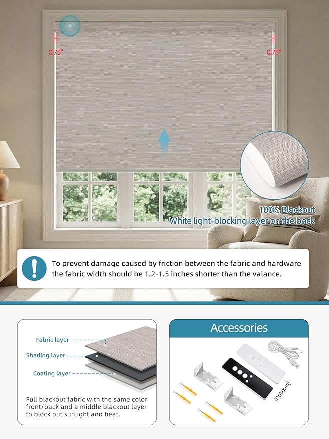 SmartWings Motorized Smart Blinds with Remote, Custom Automatic 100% Blackout Roller Shade Compatible with Alexa/Homekit/Google, Electric Smart Blinds for Indoor Windows, Essential Cream