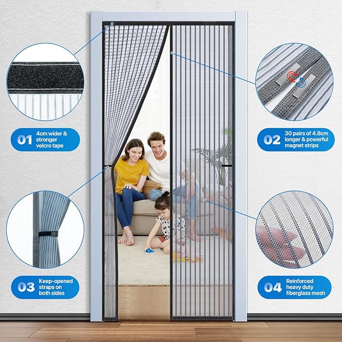 Heavy Duty Door Screen Magnetic Closure, LOVIGA Thickened Fiberglass Screen Door Mesh, Self Sealing, Tear Resistant, Easy Assemble, Fine Mesh Keep Bugs Out Fit Door Size 30 Inch X 82 Inch