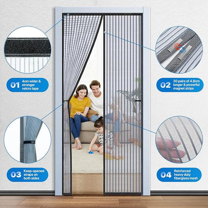 Heavy Duty Door Screen Magnetic Closure, LOVIGA Thickened Fiberglass Screen Door Mesh, Self Sealing, Tear Resistant, Easy Assemble, Fine Mesh Keep Bugs Out Fit Door Size 36 Inch X 78 Inch Black