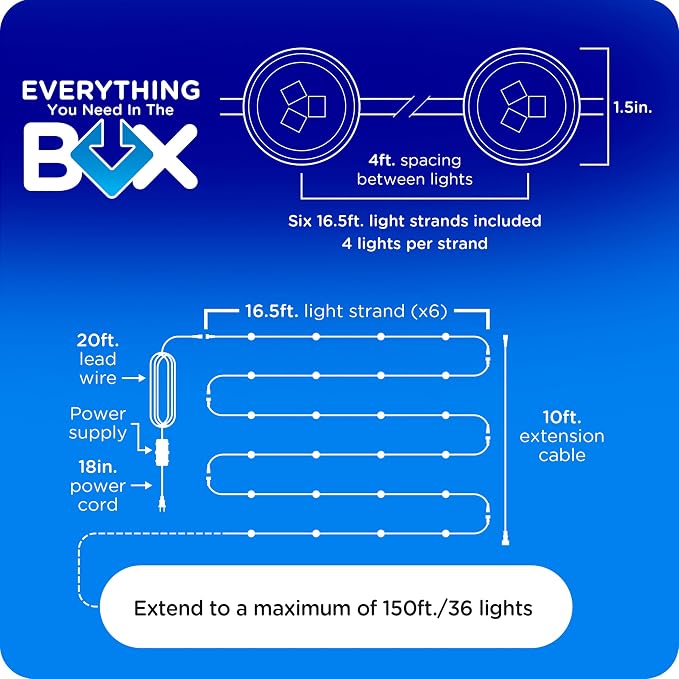 Enbrighten Accent Permanent Outdoor Lights, 100ft, 24 Lights, Smart | Black Cord, RGBWIC LEDs, Weatherproof, Cuttable, Link to 200ft, Christmas, App Control, Works with Alexa & Google Home
