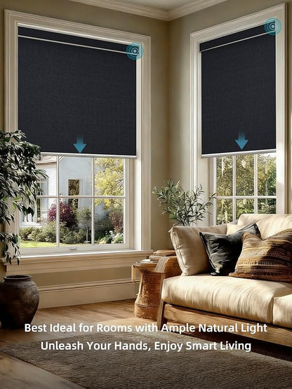 SmartWings Motorized Smart Blinds with Remote, Custom Automatic 100% Blackout Roller Shade Compatible with Alexa/Homekit/Google, Electric Smart Blinds for Indoor Windows, Eclipse Onyx Black
