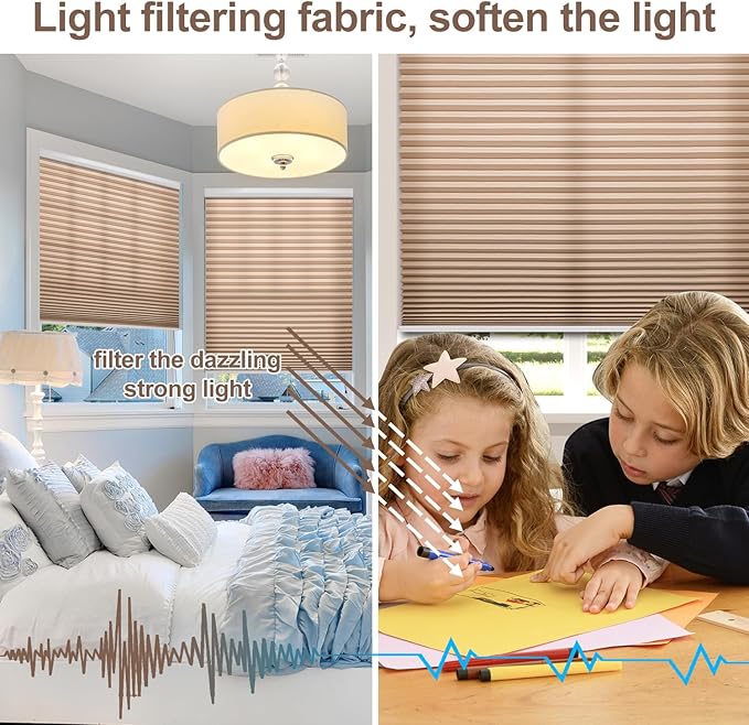Godark Motorized Light Filtering Cellular Shades Compatible with Alexa/Google Home Electric Blinds Smart Honeycomb Shades for Windows Automatic Blinds with Remote Custom Size-Brown