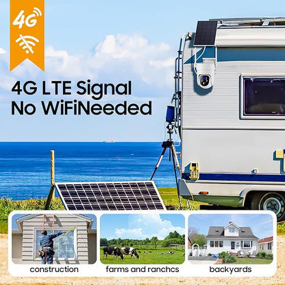 Camii 4G LTE Cellular Security Smart Camera No WiFi 360°View 2K HD Cameras Outdoor Solar Battery Powered 2K Cam for Home Security Color Night Vision Motion Detection SIM Card/SD Card Storage
