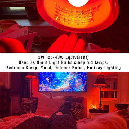 E26 Red Light Bulbs for Sleep Christmas, 625nm Blue Light Blocking 25w-40w Equivalent, 3W Red Night Light Bulb 300LM for Bedroom Sleep, Baby Nursery, Porch, Holiday Mood Lighting, Non-Dimmable, 4 Pack