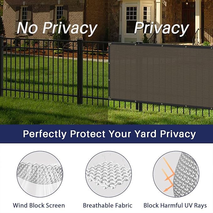 Windscreen4less Privacy Fence Screen Heavy Duty Windscreen Fencing Mesh Fabric Shade Net Cover with Brass Grommtes for Outdoor Wall Garden Yard Pool Deck, 6'x173' Brown