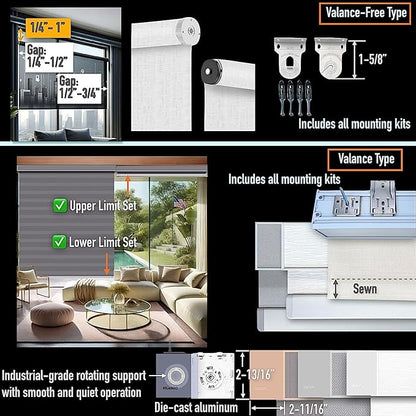 HILADUO Custom Motorized Light Filtering Roller Shades – Smart Electric Blinds Work with Apple Home, Alexa & Google Home, < 1% Openness Factor Fabric (20"-105" Width)