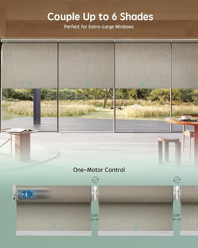 Yoolax Smart Coupled Roller Shades Compatible with Alexa Google, Motorized Blinds with Remote Blackout Coupled Roller Shades for X-Large Windows, Custom Size (XL Coupled-Beige)