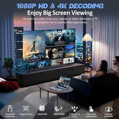 Wireless HDMI Transmitter and Receiver,HDMI Wireless Adapter 50M,Smart Thermal Control,Plug and Play,Metal Housing,LED Display,5GHz @60fps for Wirelessly Stream Video from Laptop,TV Box to TV/Monitor