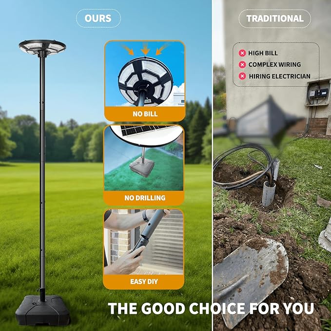 89" Solar Street Light with Galvanized Steel Pole and Heavy Duty Base, Outdoor Dusk to Dawn 750 LED Solar Lamp Post with DC Port for Yard Garden Patio, Waterproof, Motion Sensor & Remote
