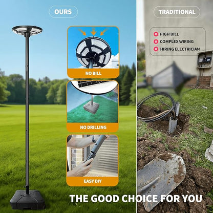 89" Solar Street Light with Galvanized Steel Pole and Heavy Duty Base, Outdoor Dusk to Dawn 750 LED Solar Lamp Post with DC Port for Yard Garden Patio, Waterproof, Motion Sensor & Remote