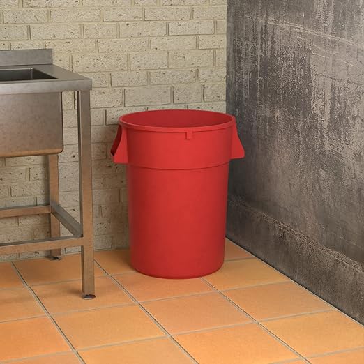 44 Gallon Red Round Commercial Trash Can, Heavy-Duty Food Grade NSF Certified, Perfect for Restaurant, Office, School, Garage, Backyard, Workshop, Warehouse