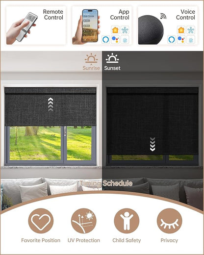 Kincmo Motorized Blinds with Remote, Light Filtering Roller Shades Work with Apple Homekit,Alexa,Google Home, Custom Electric Blinds with App,Voice Control (75% Blackout Meridian Midnight)