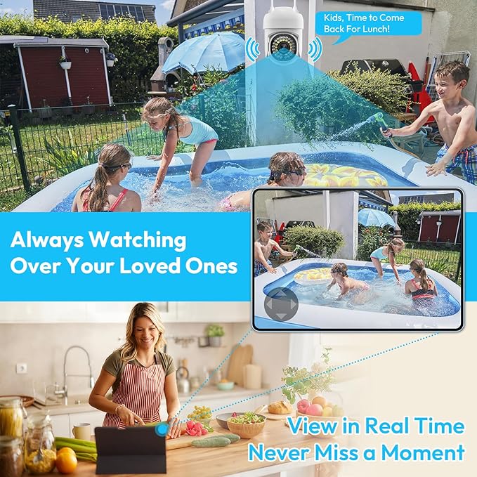 3MP Security Camera Outdoor, 360°Pan-Tilt View, 2K HD Cameras for Home Security, Color Night Vision, AI Detection (2 Pack-3.3 ft USB-C Cable)
