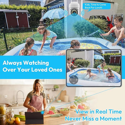 3MP Security Camera Outdoor, 2K HD Cameras for Home Security, Support 2.4GHz WiFi, 360° PTZ Auto Tracking, 2-Way Audio, Motion Detection and Siren, Cloud/SD Storage, Waterproof
