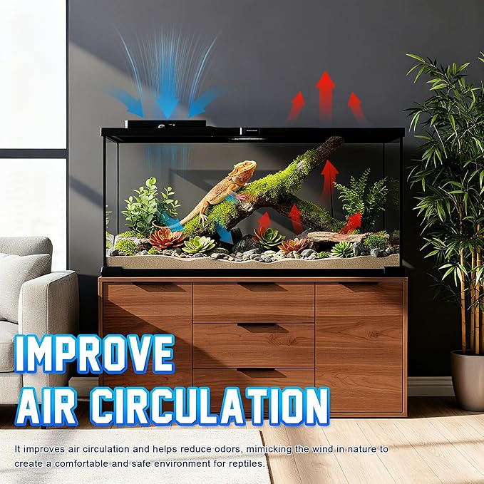 Reptile Intelligent Double Ventilation Fan with Humidity Sensor and High-Temp Alarm, Fan Dehumidifier for Reptile Terrariums, Suitable for overly humid, Rainforest and Ecological Tanks