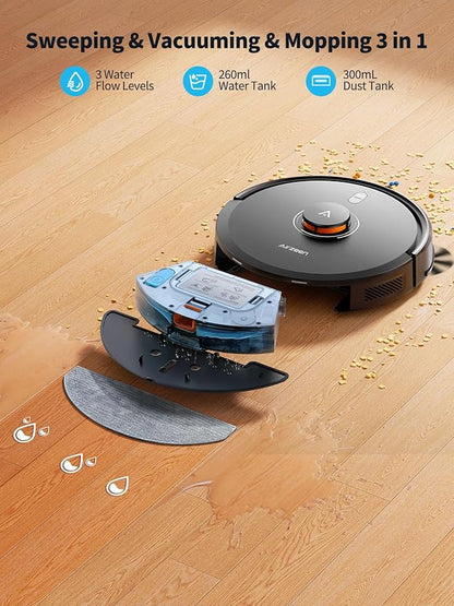 Robot Vacuum and Mop, 5000Pa Suction Self-Emptying Robot Vacuum Cleaner, Laser Navigator with Smart Mapping Robotic Vacuums, Schedule,150Mins Runtime, App Alexa Control for Carpet/Pet Hair,Q10 pro