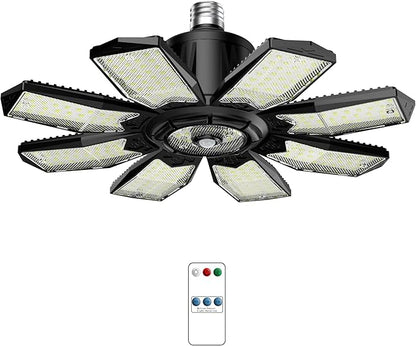Motion Sensor Garage Light, 25000LM Motion Sensor Shop Light with 8+1 LED Panels, 6500K Daylight, Indoor Motion Activated Light Bulb for Garage, Workshop, Barn, Attic