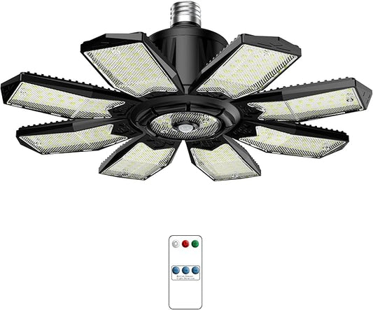 Motion Sensor Garage Light, 25000LM Motion Sensor Shop Light with 8+1 LED Panels, 6500K Daylight, Indoor Motion Activated Light Bulb for Garage, Workshop, Barn, Attic