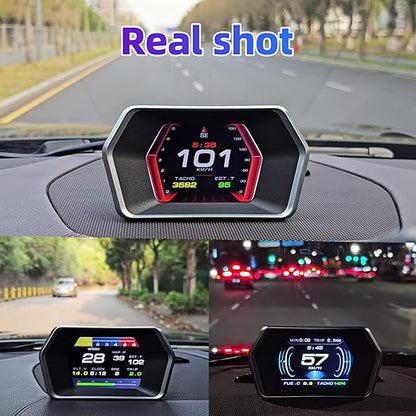 MH HUD Heads Up Display for Car, OBD2 + GPS Dual System, OBD2 Gauge Display, Digital Speedometer MPH Water&Oil Temp Meter Tachometer Driving Overspeed Alarm for All Car, OBD2 for 2008+ Vehicle