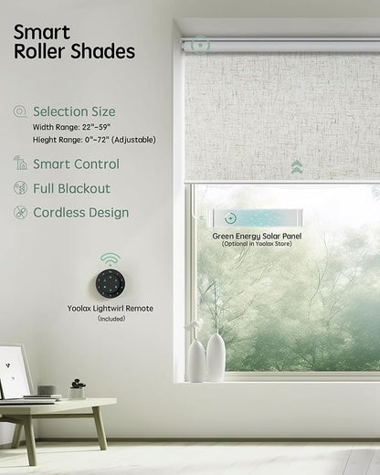 Yoolax Motorized Blinds with Remote, 100% Blackout Smart Blinds for Bedroom Home Office, Automatic Roller Window Shades Work with Alexa Voice Control, No Valance (Linen Beige, 34" W x 72" H)