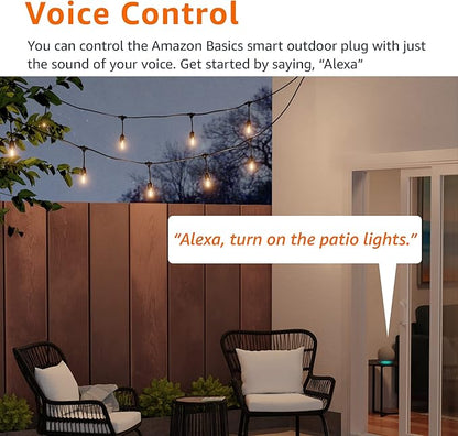 Amazon Basics Outdoor Smart Plug with 2 Individually Controlled Outlets, Works with Alexa Only, Voice Control, Weather Resistant, 2.4 GHz Wi-Fi, No Hub Required, Black