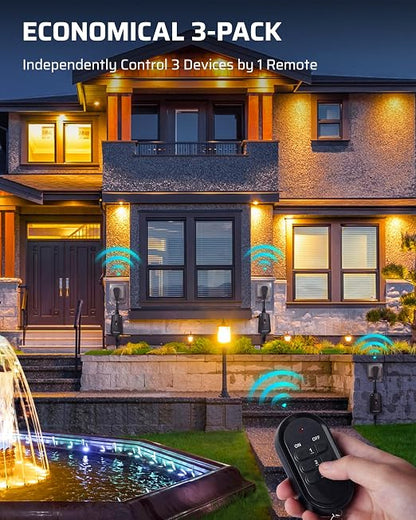 DEWENWILS Outdoor Wireless Remote Control Outlet Kit, Waterproof Electrical Plug for Indoor Outdoor Lights, Separately Controlled 3 Pack Receivers, 100 Feet RF Signal, UL Listed
