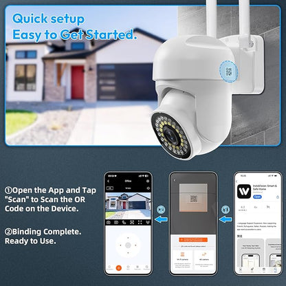 3MP Security Camera Outdoor, 360°Pan-Tilt View, 2K HD Cameras for Home Security, Color Night Vision, AI Detection (2 Pack-3.3 ft USB-C Cable)