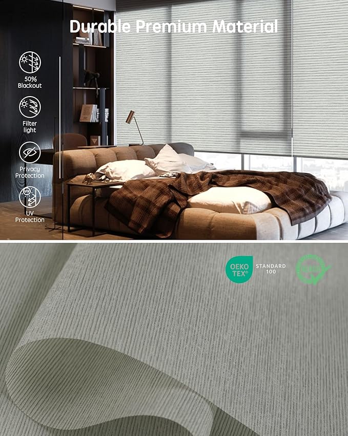Yoolax Motorized Blinds with Remote, Light Filtering Smart Roller Shades Work with Alexa, Google, Apple Homekit, Custom Automatic Shades with Voice Control for Living Room (Horizontal Beige)