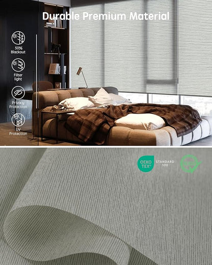 Yoolax Motorized Blinds with Remote, Light Filtering Smart Roller Shades Work with Alexa, Google, Apple Homekit, Custom Automatic Shades with Voice Control for Living Room (Horizontal Beige)