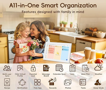 Digital Calendar, 15.6-inch Smart WiFi Electronic Calendar Wall Planner & Chore Chart, Interactive Touch Screen HD Display for Family Schedules, Meal Plan, Photo Display, Desktop & Wall Mountable